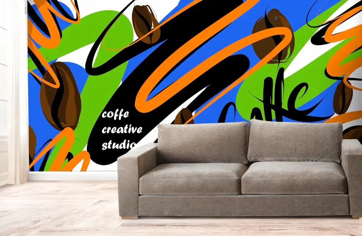 3D tapete kafić enterijer, branded zidni vizual